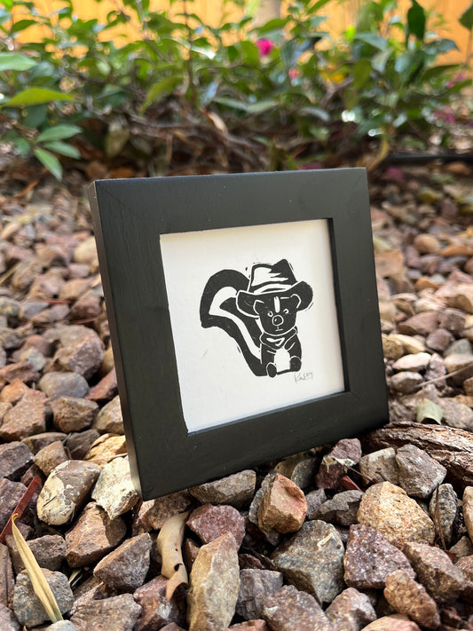 Cowboy Skunk Mini Block Print