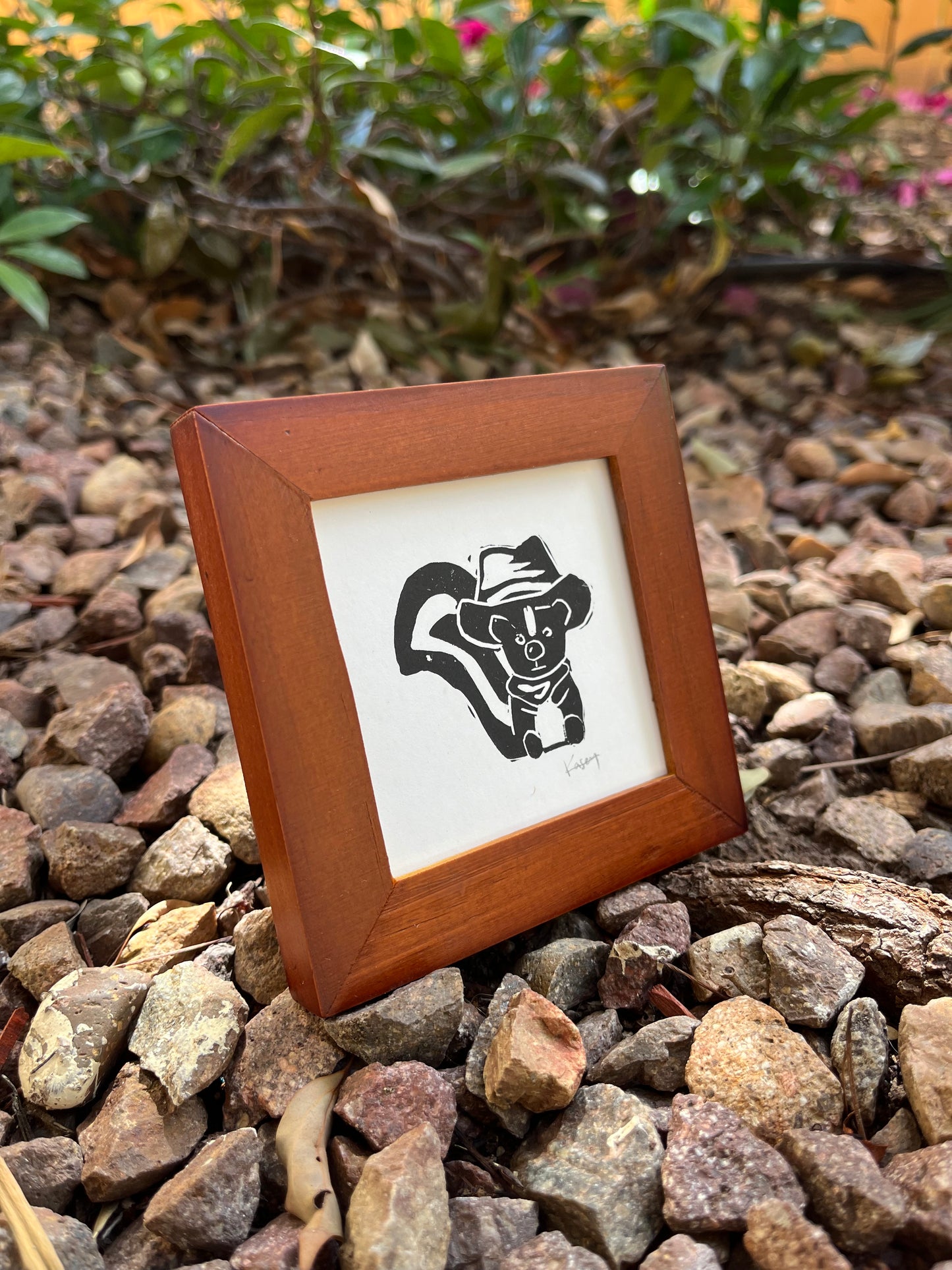 Cowboy Skunk Mini Block Print
