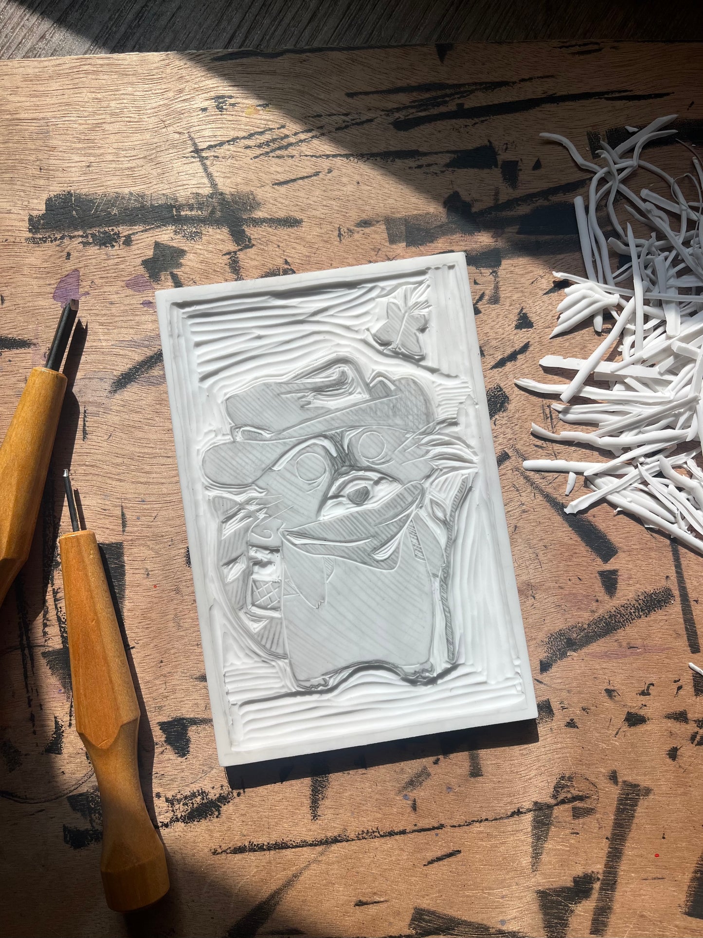 Raccoon Hiking Block Print