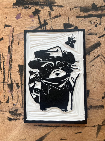 Raccoon Hiking Block Print
