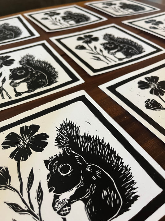 Squirrel Block Print