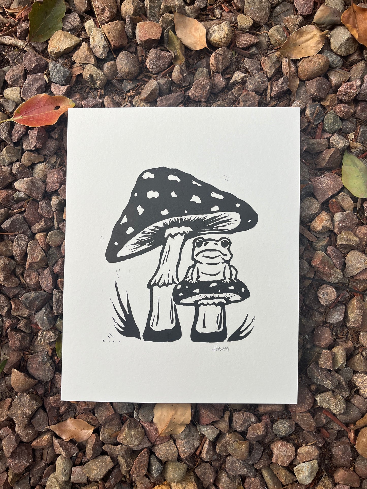 Mushroom Frog Block Print