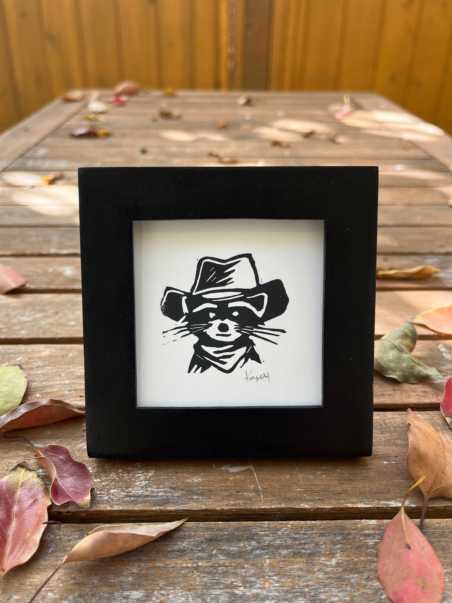 Cowboy Raccoon Mini Block Print