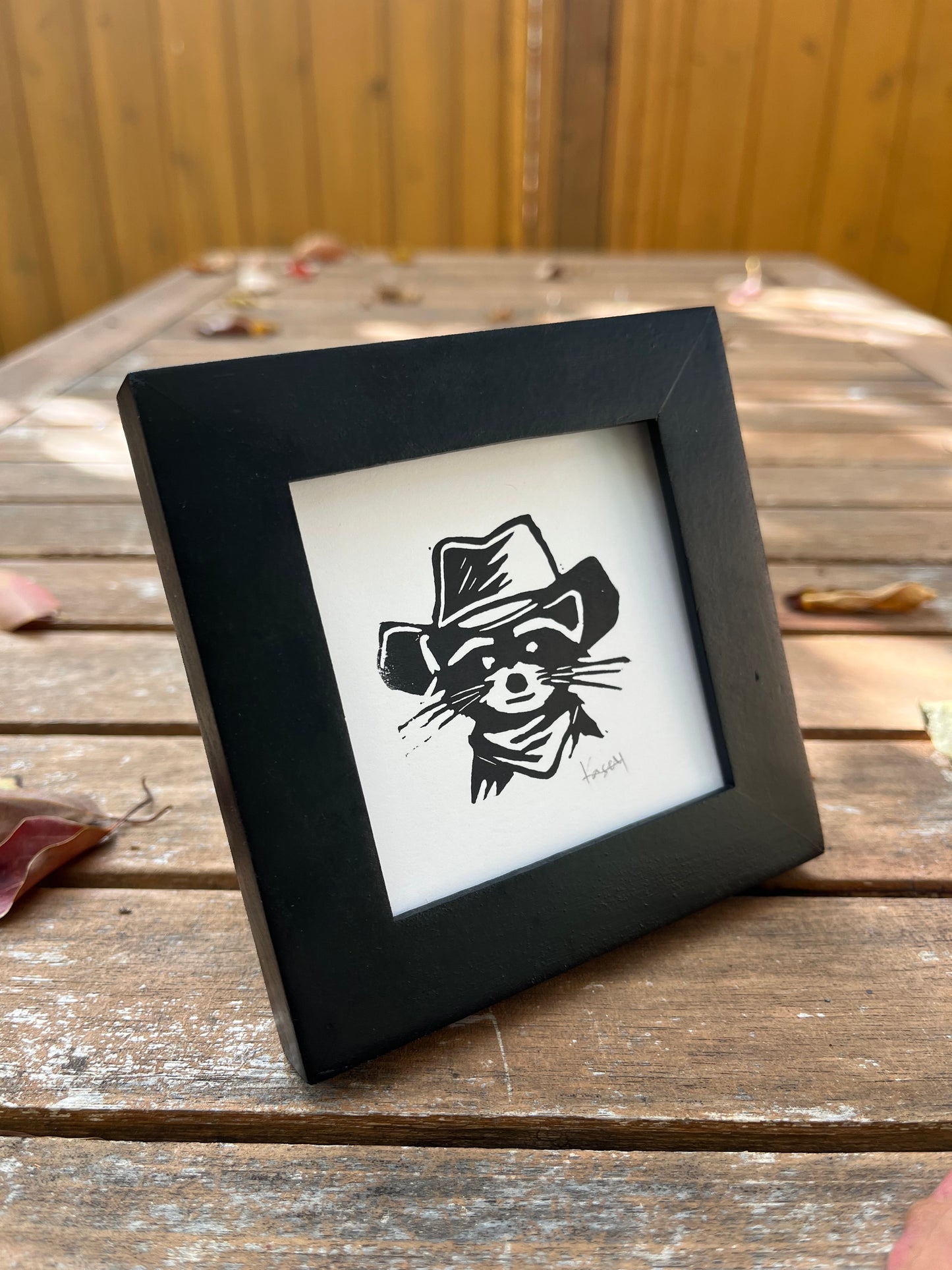 Cowboy Raccoon Mini Block Print