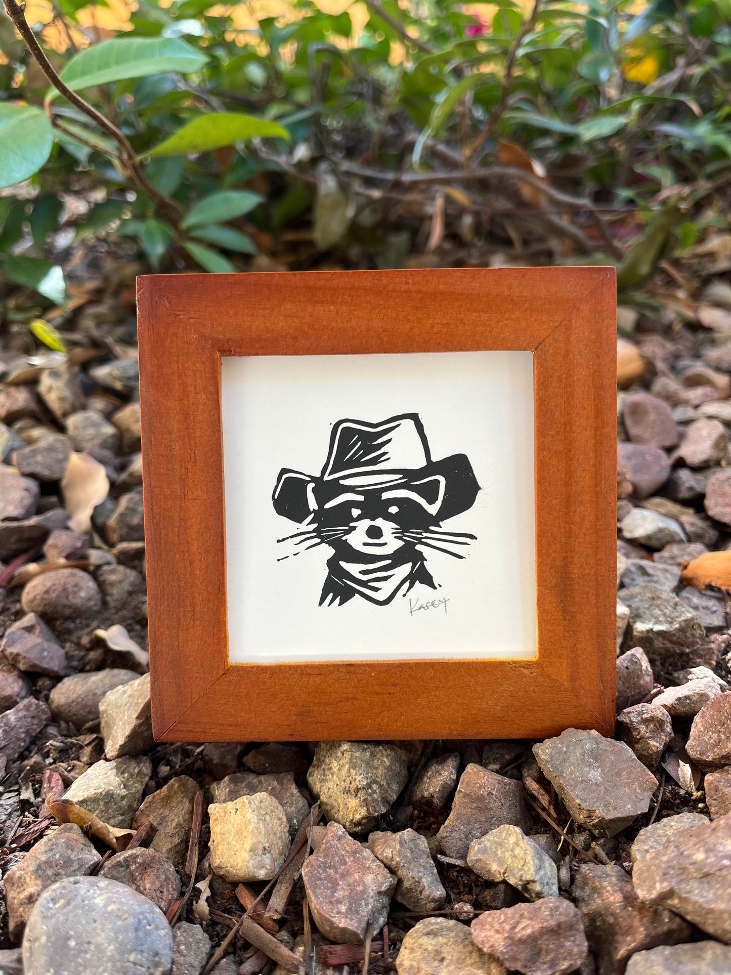 Cowboy Raccoon Mini Block Print