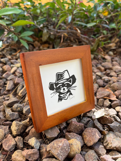 Cowboy Raccoon Mini Block Print