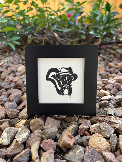Cowboy Skunk Mini Block Print