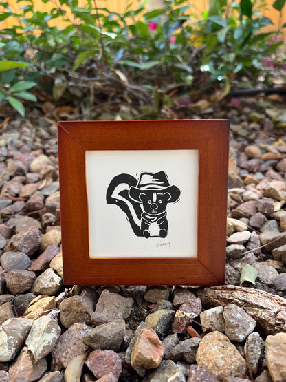 Cowboy Skunk Mini Block Print